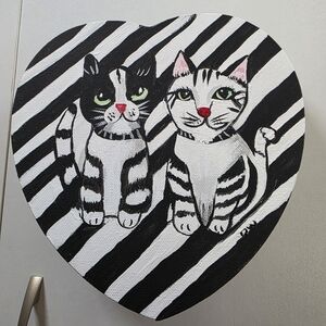 Hand Painted Heart Canvas Cats